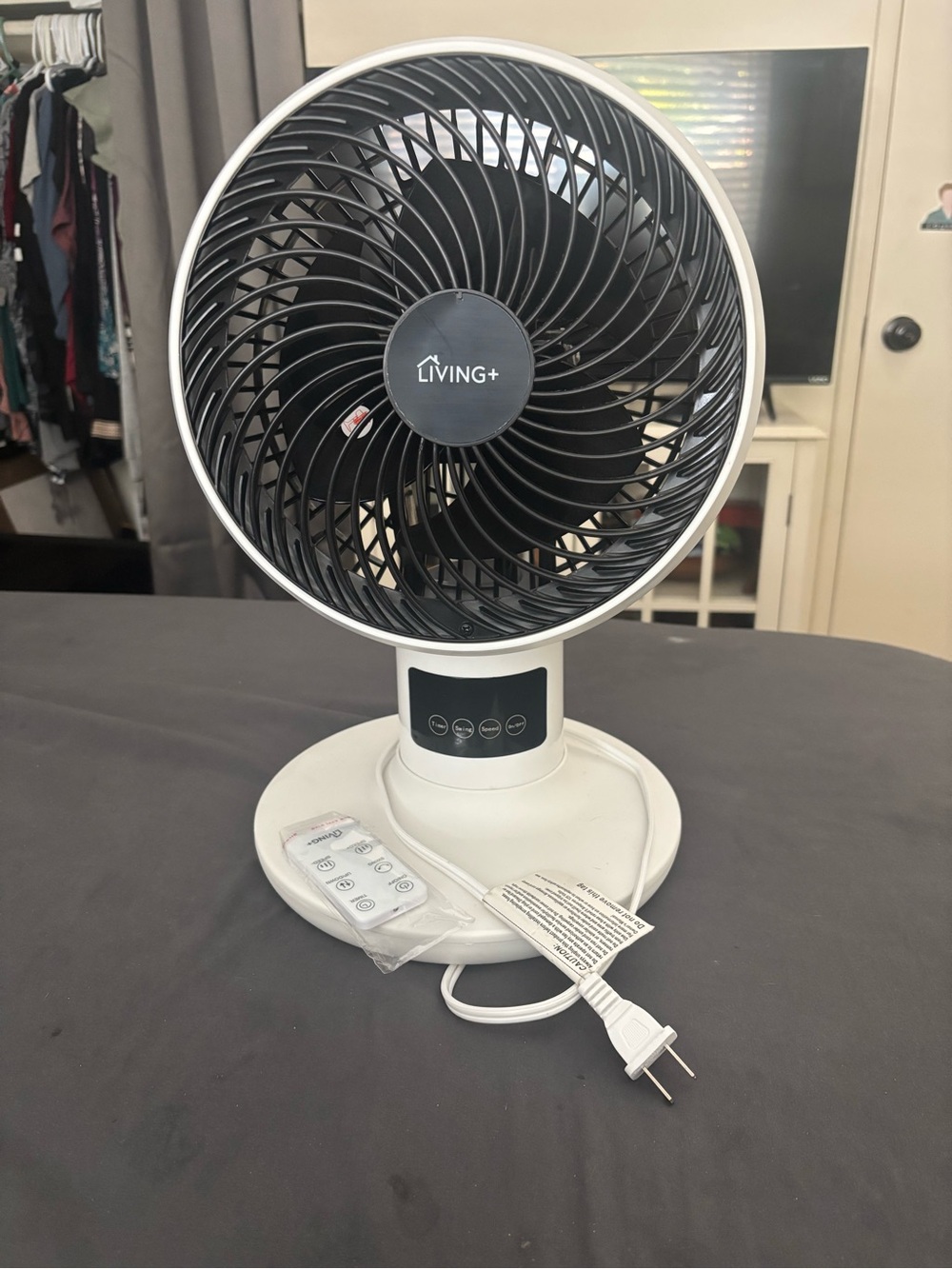 White & Black Table Fan - Portable Desk Fan with Remote